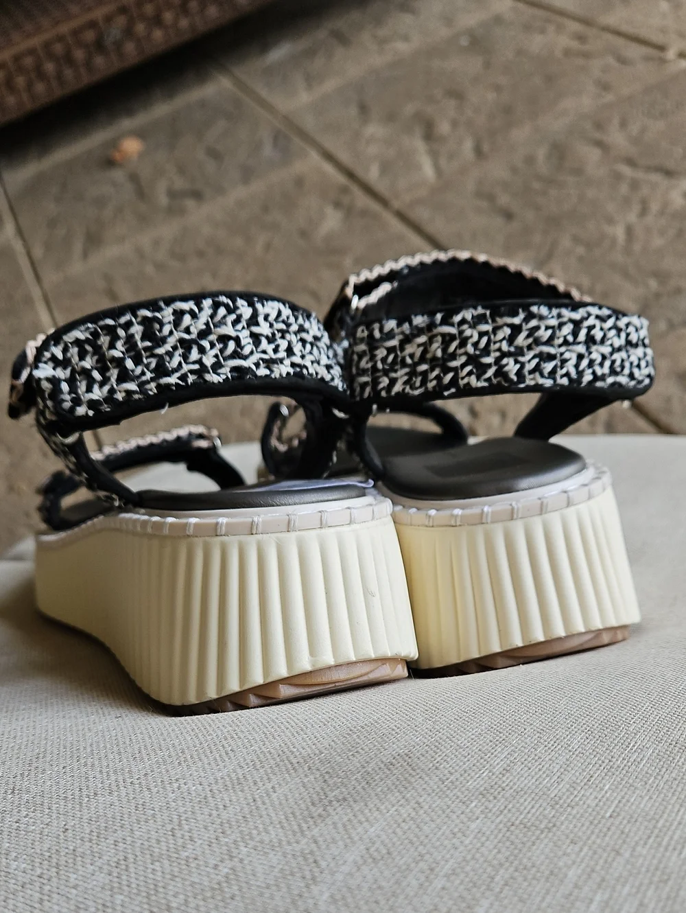 Dolce Vita Debra Chunky Platform Leather Sandals Black & White Size 9.5